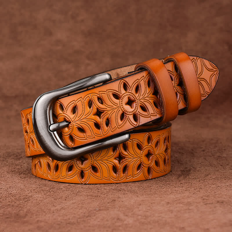 Cinturón de cuero ahuecado con accesorio de moda exquisito para mujer