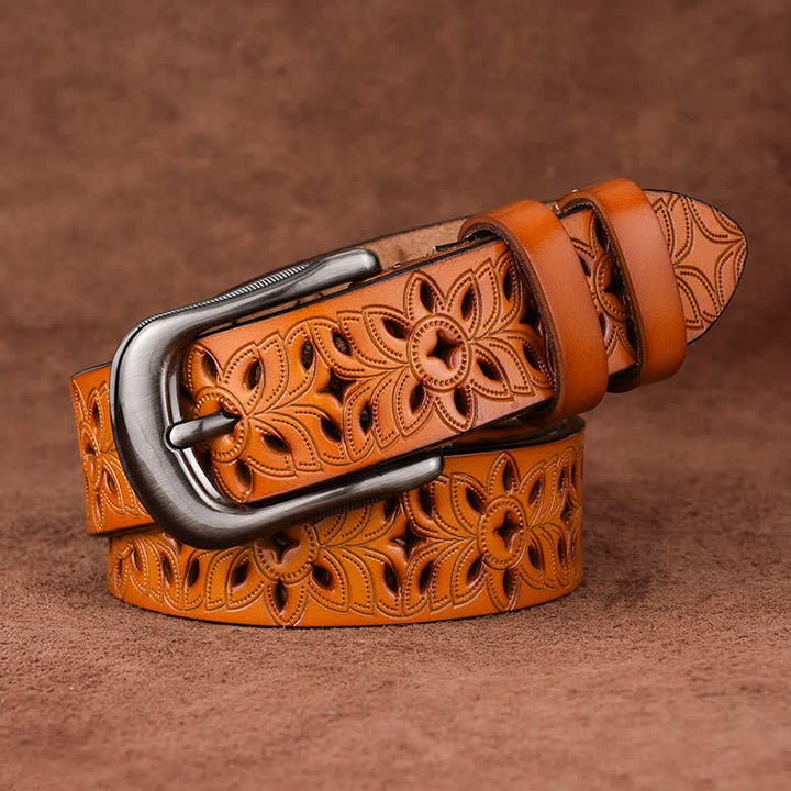 Cinturón de cuero ahuecado con accesorio de moda exquisito para mujer