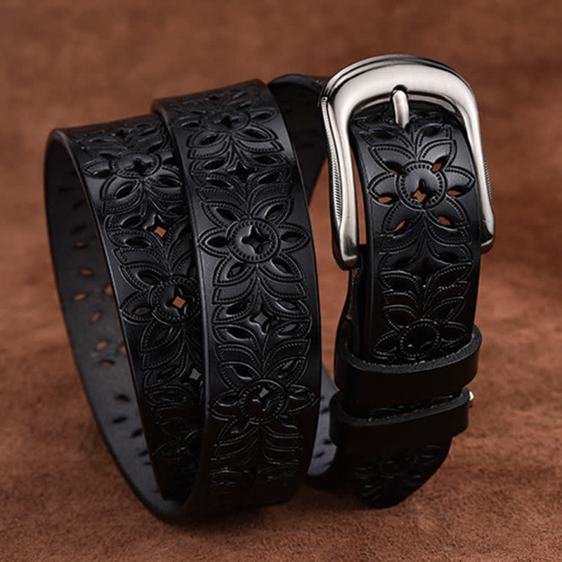 Cinturón de cuero ahuecado con accesorio de moda exquisito para mujer