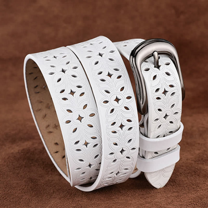 Cinturón de cuero ahuecado con accesorio de moda exquisito para mujer