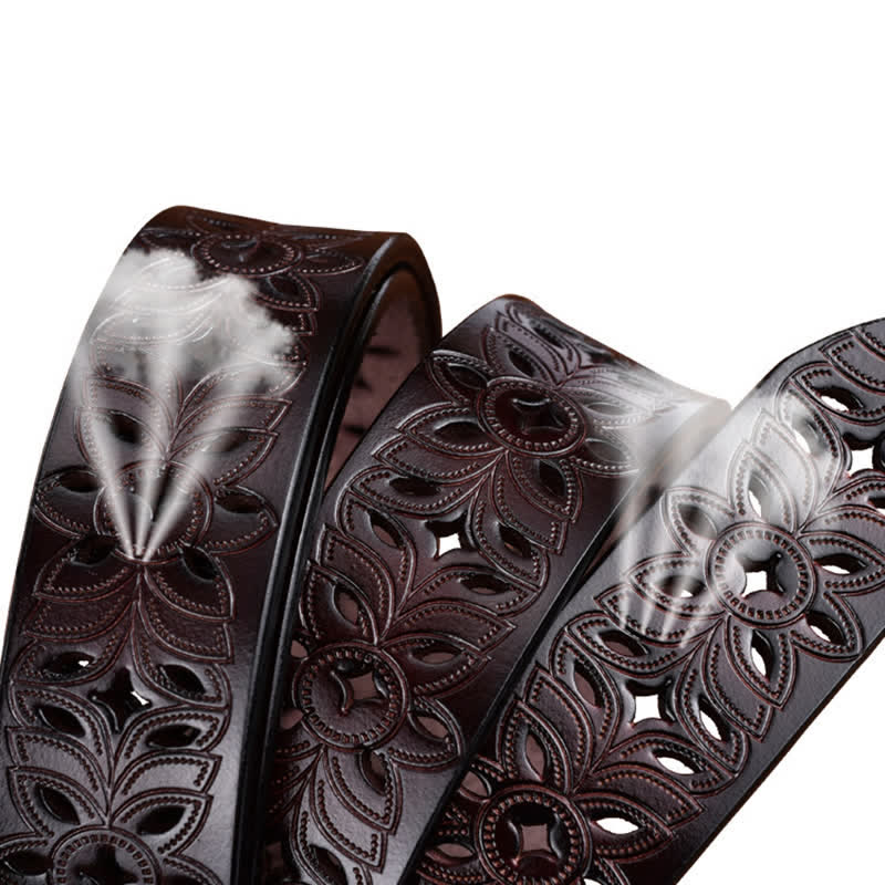 Cinturón de cuero ahuecado con accesorio de moda exquisito para mujer