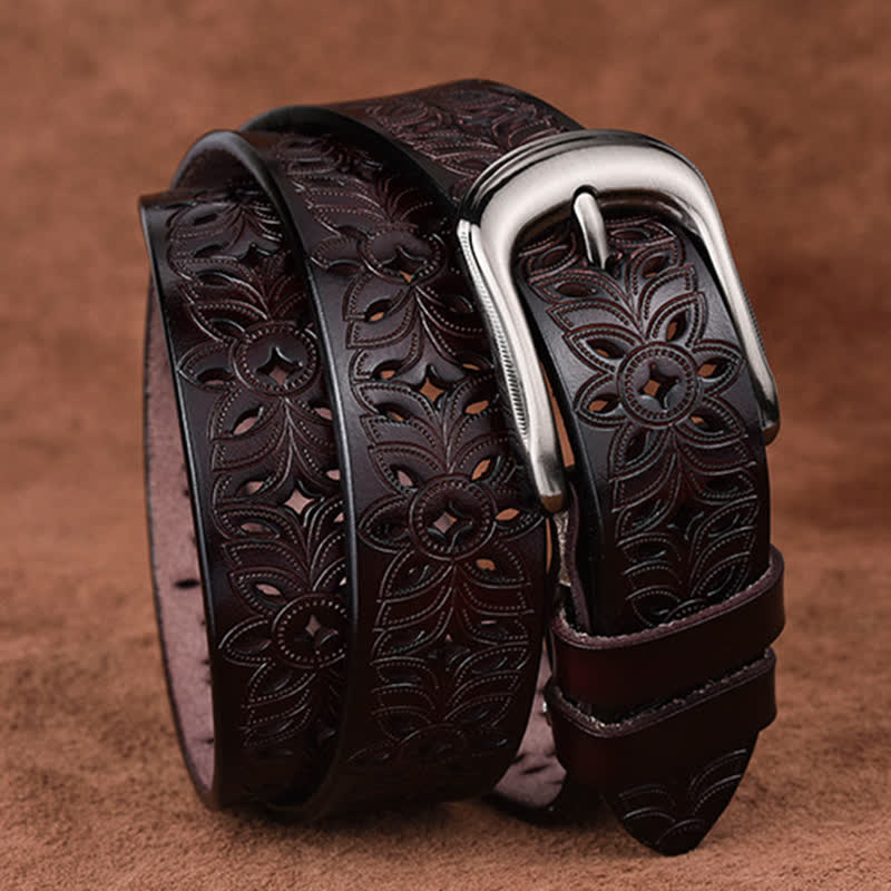 Cinturón de cuero ahuecado con accesorio de moda exquisito para mujer