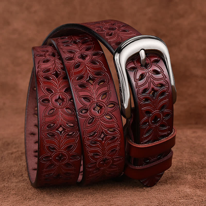 Cinturón de cuero ahuecado con accesorio de moda exquisito para mujer