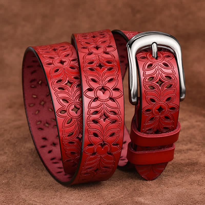 Cinturón de cuero ahuecado con accesorio de moda exquisito para mujer