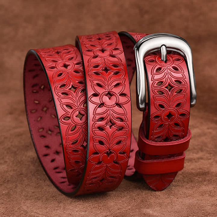 Cinturón de cuero ahuecado con accesorio de moda exquisito para mujer