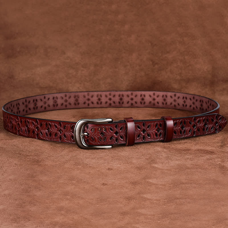 Cinturón de cuero ahuecado con accesorio de moda exquisito para mujer