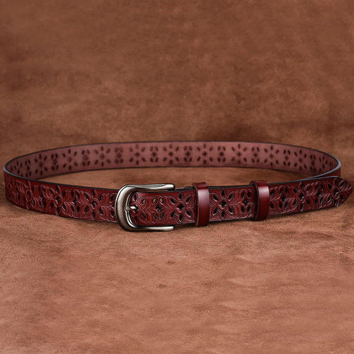 Cinturón de cuero ahuecado con accesorio de moda exquisito para mujer