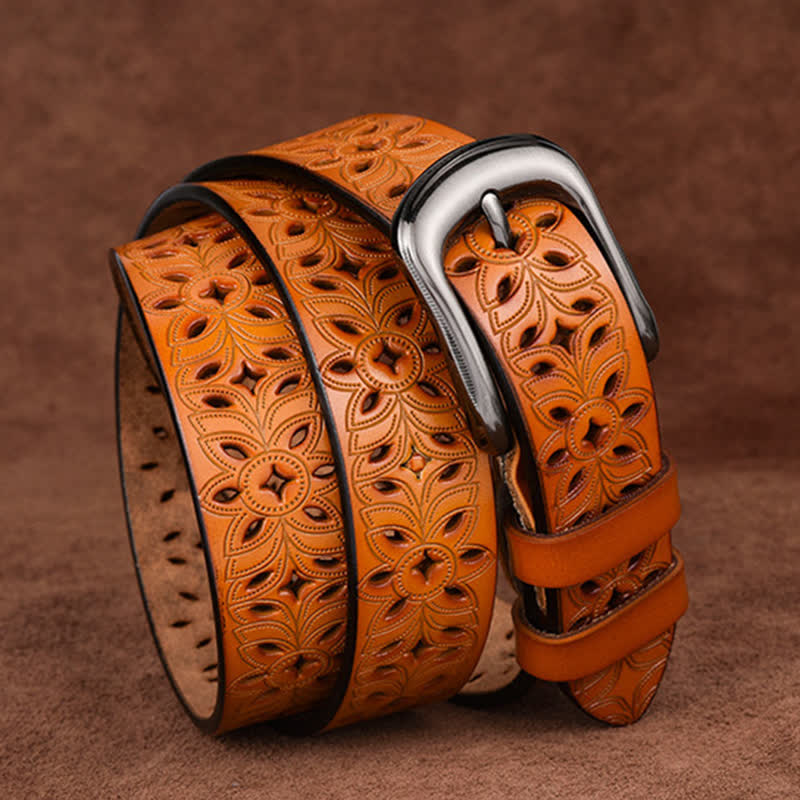 Cinturón de cuero ahuecado con accesorio de moda exquisito para mujer