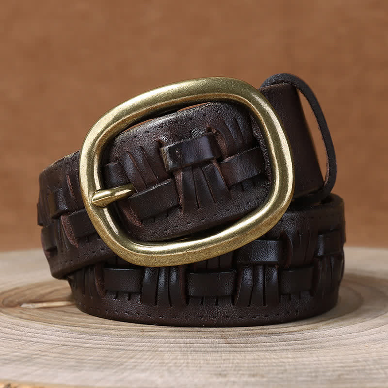 Cinturón de cuero trenzado para jeans con tendencia retro tejido