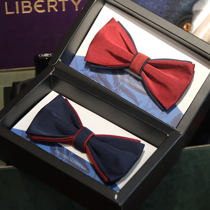 Pajarita de doble capa en dos tonos burdeos y azul marino para hombre