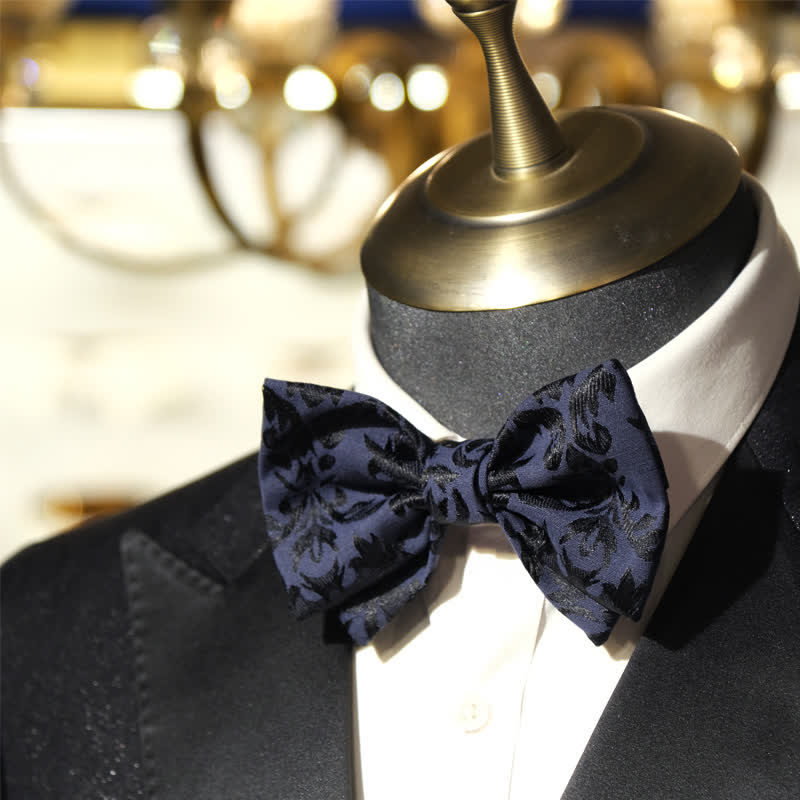 Pajarita de boda vintage de jacquard azul oscuro para hombre
