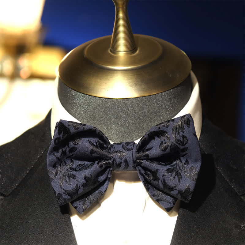 Pajarita de boda vintage de jacquard azul oscuro para hombre