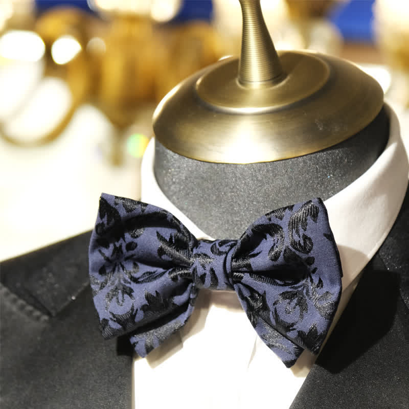 Pajarita de boda vintage de jacquard azul oscuro para hombre
