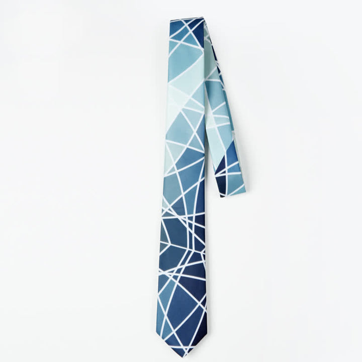 Corbata de hombre con estampado geométrico azul y líneas blancas