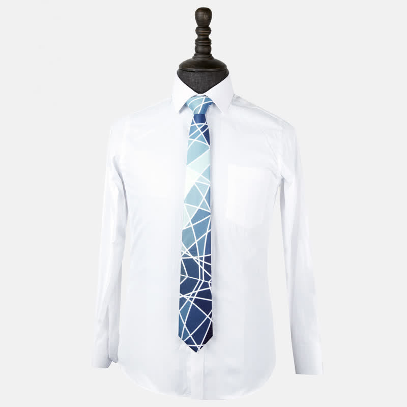 Corbata de hombre con estampado geométrico azul y líneas blancas