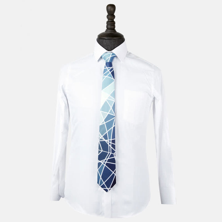 Corbata de hombre con estampado geométrico azul y líneas blancas
