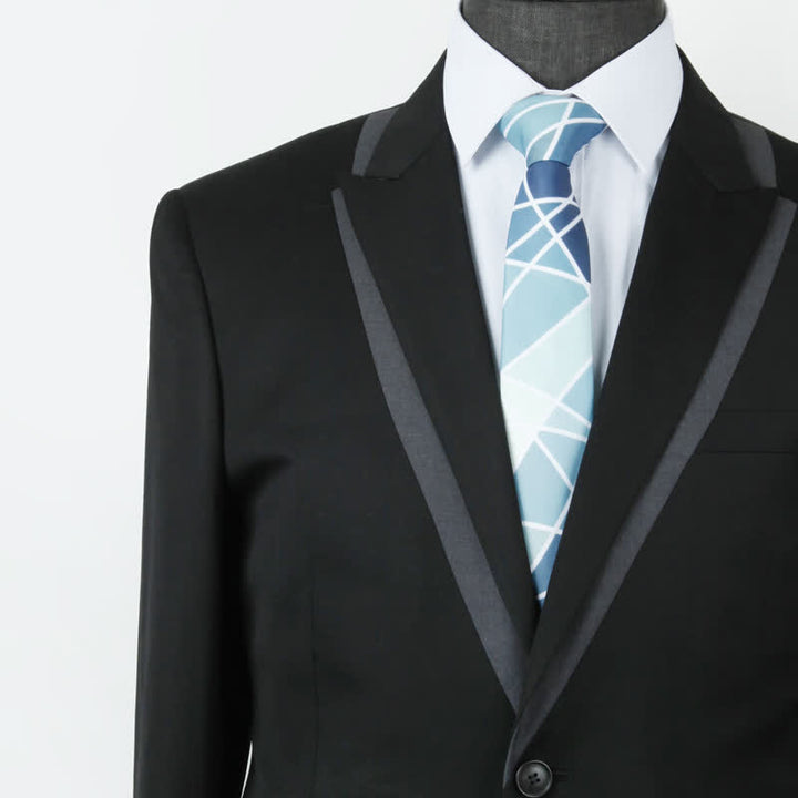 Corbata de hombre con estampado geométrico azul y líneas blancas