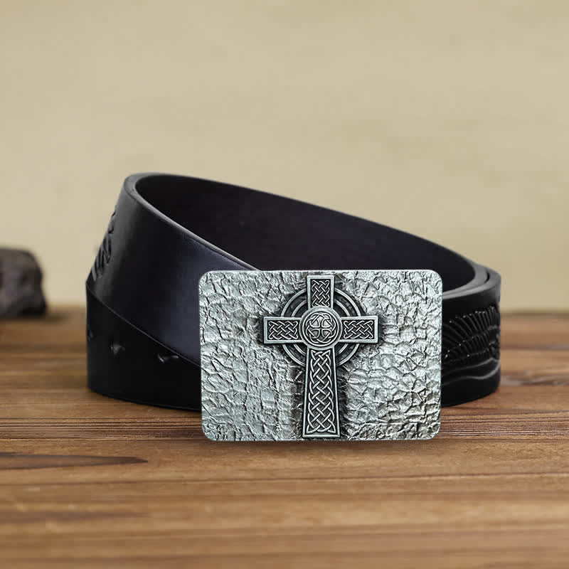 Cinturón de cuero con hebilla de cruz celta de estilo medieval para hombre hecho a mano