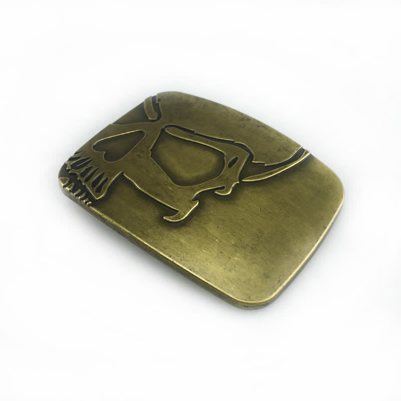 Cinturón de cuero con hebilla de calavera en relieve de bronce para hombre hecho a mano