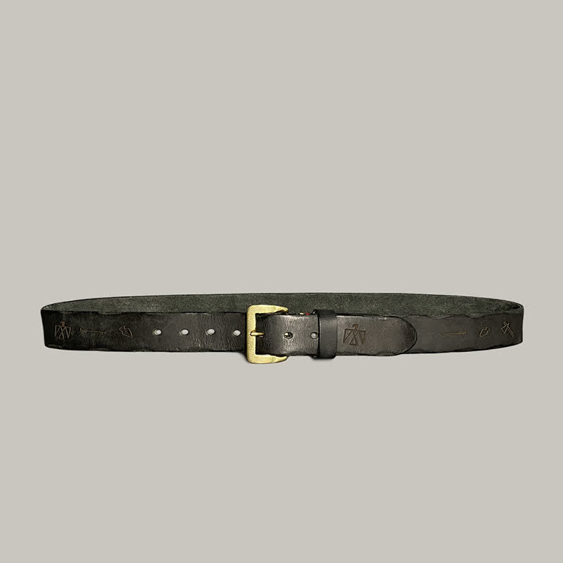 Cinturón de cuero con estampado de tótem grabado con láser estilo retro informal