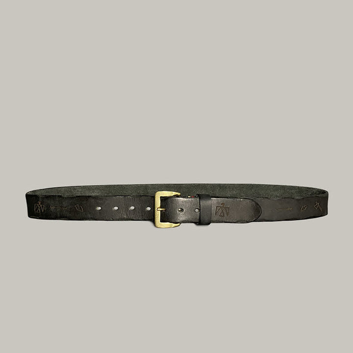 Cinturón de cuero con estampado de tótem grabado con láser estilo retro informal