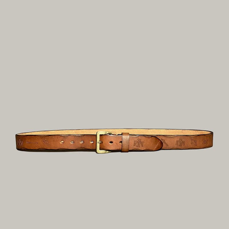 Cinturón de cuero con estampado de tótem grabado con láser estilo retro informal