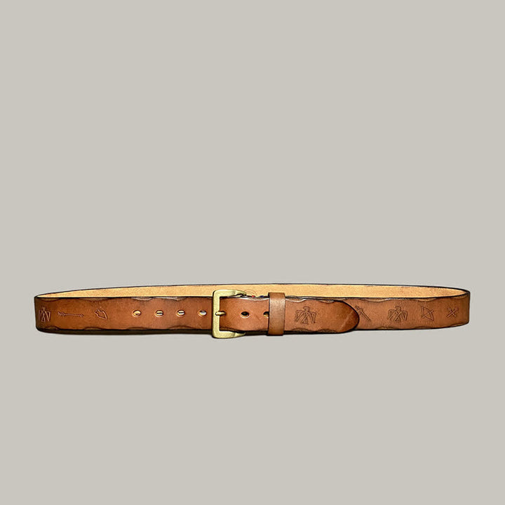 Cinturón de cuero con estampado de tótem grabado con láser estilo retro informal