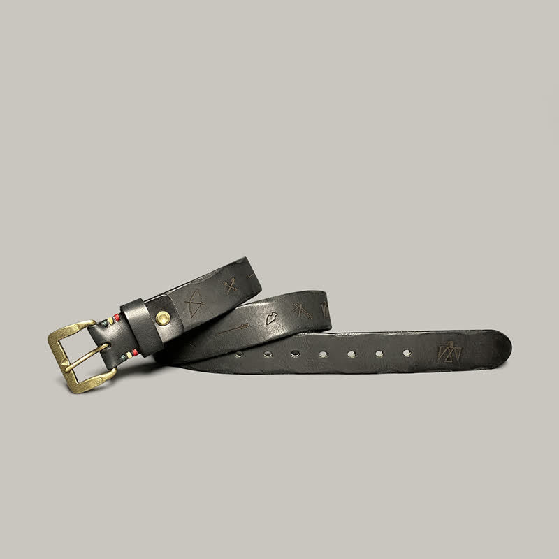 Cinturón de cuero con estampado de tótem grabado con láser estilo retro informal
