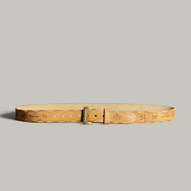 Cinturón de cuero con estampado de tótem grabado con láser estilo retro informal