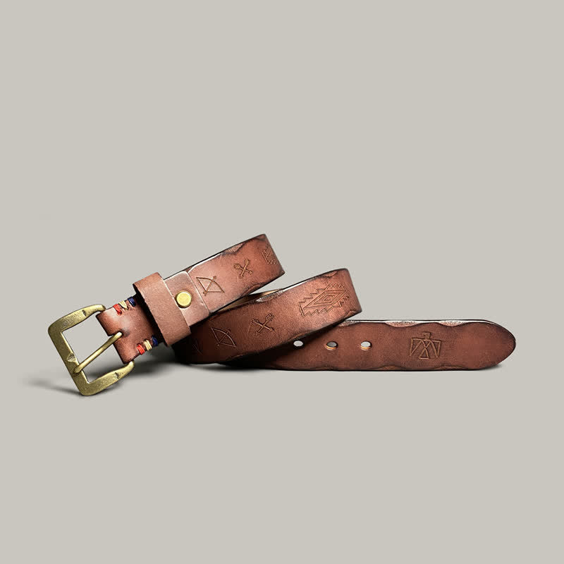 Cinturón de cuero con estampado de tótem grabado con láser estilo retro informal