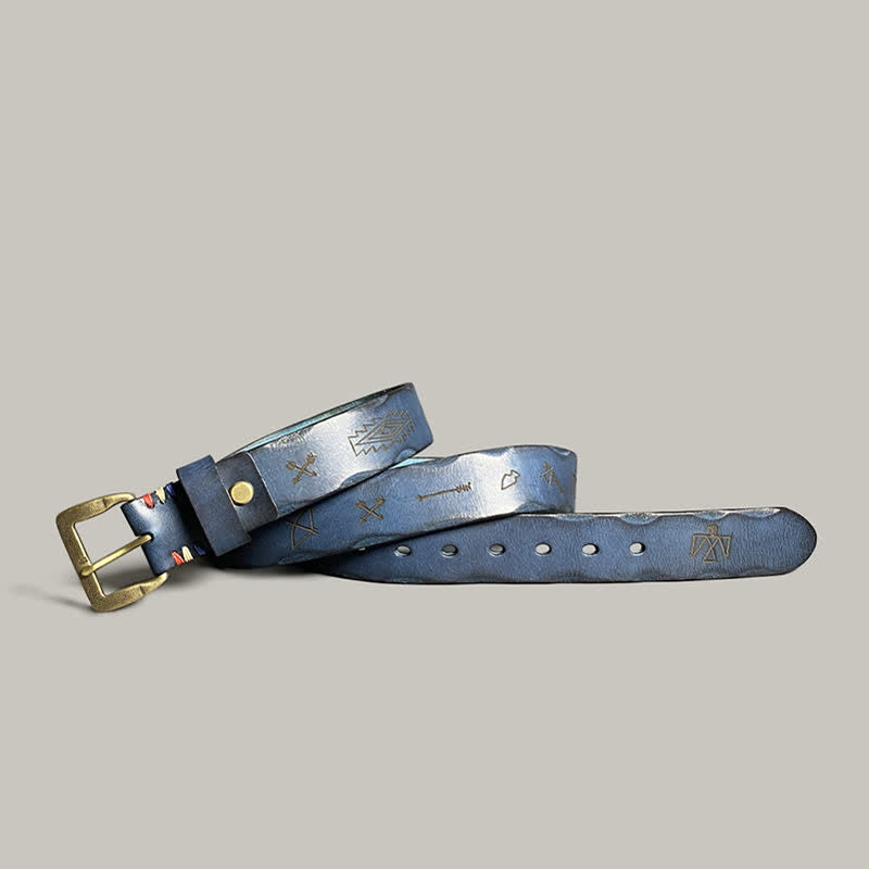 Cinturón de cuero con estampado de tótem grabado con láser estilo retro informal