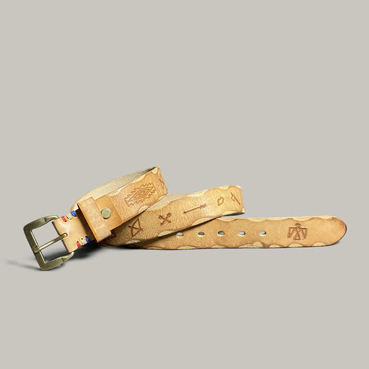 Cinturón de cuero con estampado de tótem grabado con láser estilo retro informal