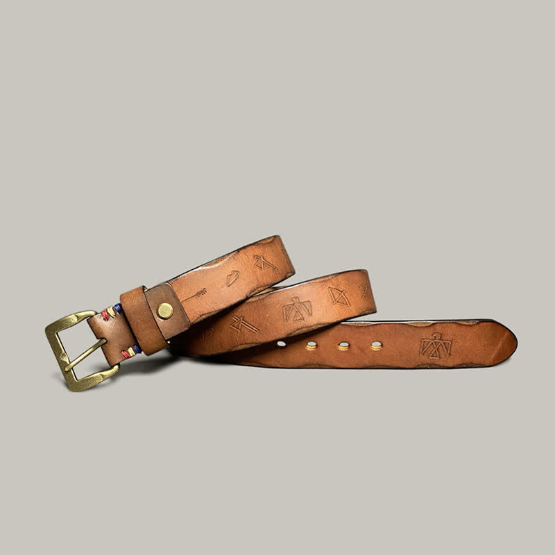 Cinturón de cuero con estampado de tótem grabado con láser estilo retro informal