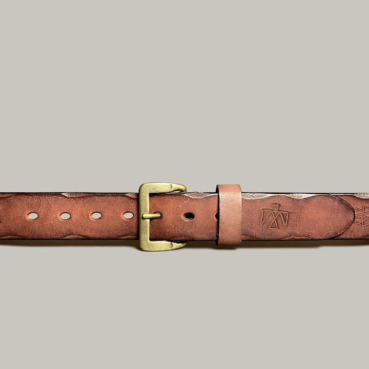Cinturón de cuero con estampado de tótem grabado con láser estilo retro informal