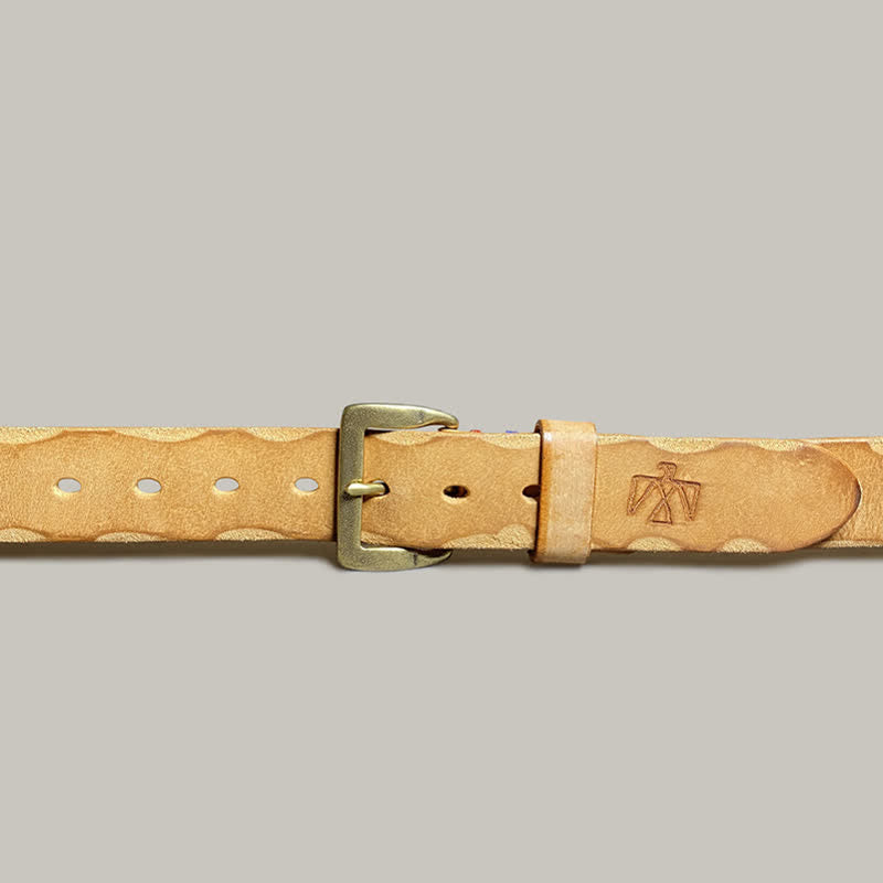 Cinturón de cuero con estampado de tótem grabado con láser estilo retro informal