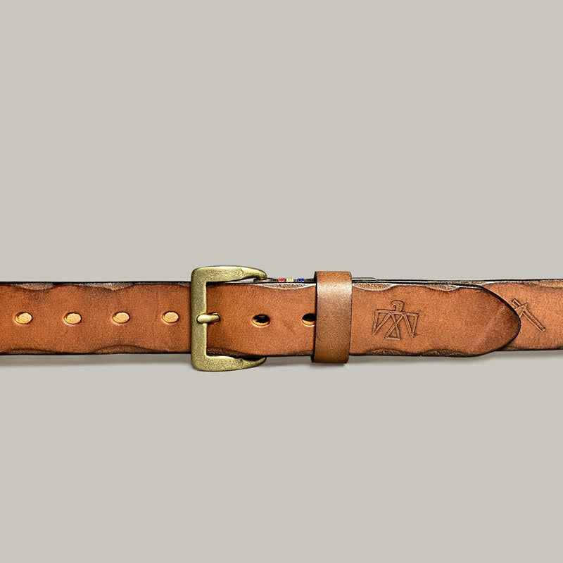 Cinturón de cuero con estampado de tótem grabado con láser estilo retro informal