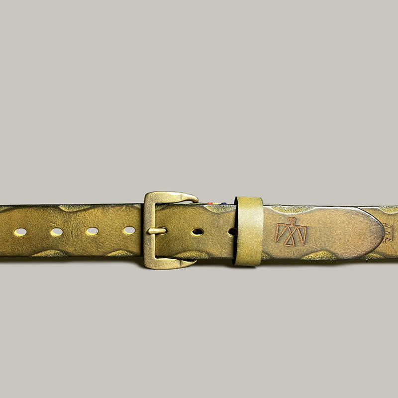 Cinturón de cuero con estampado de tótem grabado con láser estilo retro informal