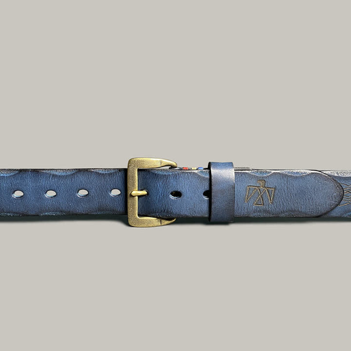 Cinturón de cuero con estampado de tótem grabado con láser estilo retro informal
