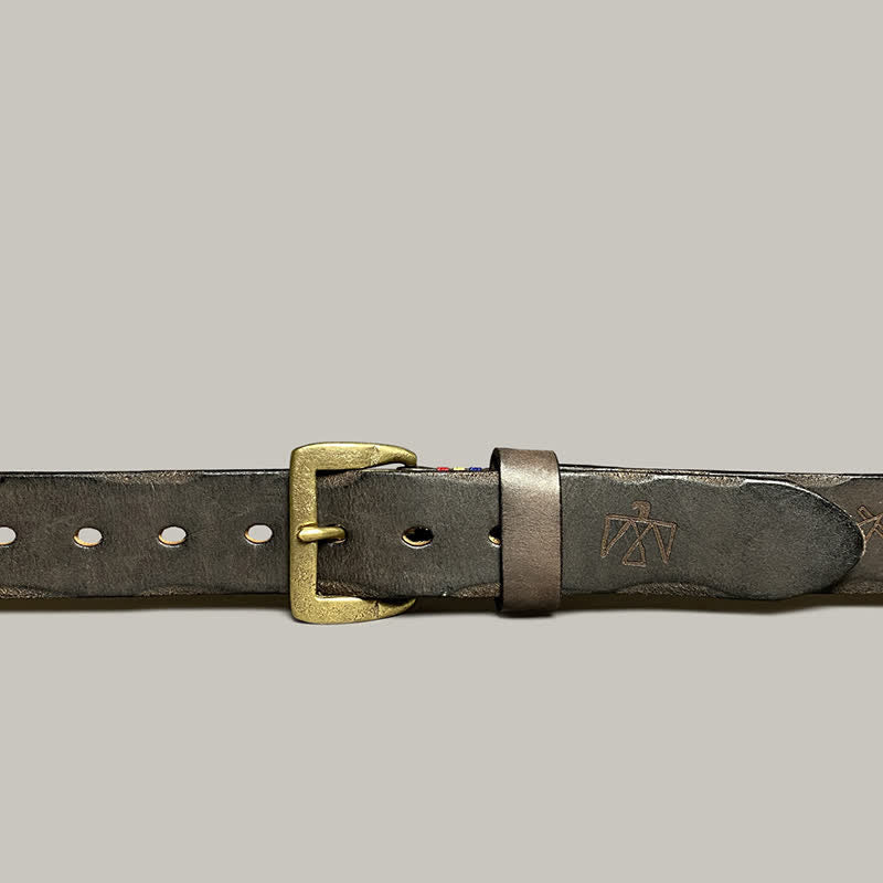 Cinturón de cuero con estampado de tótem grabado con láser estilo retro informal
