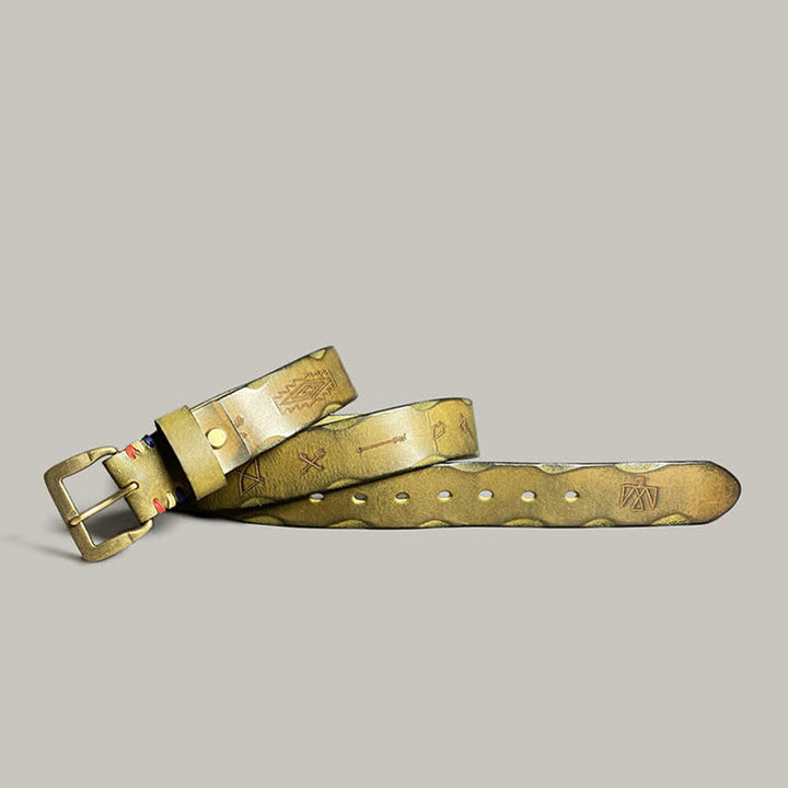 Cinturón de cuero con estampado de tótem grabado con láser estilo retro informal