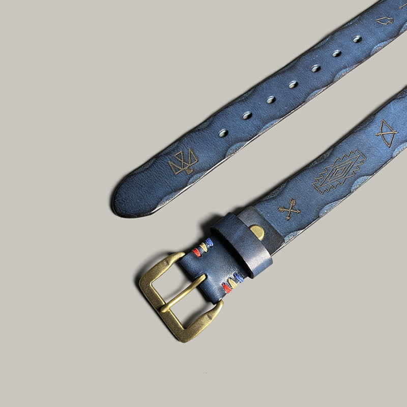 Cinturón de cuero con estampado de tótem grabado con láser estilo retro informal