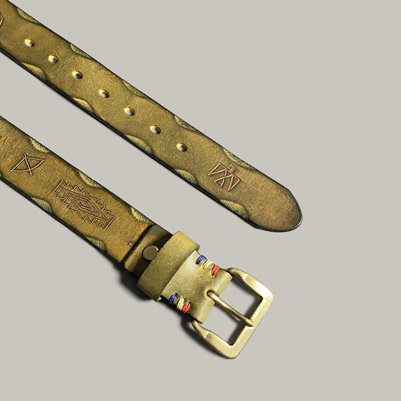 Cinturón de cuero con estampado de tótem grabado con láser estilo retro informal