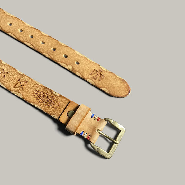 Cinturón de cuero con estampado de tótem grabado con láser estilo retro informal