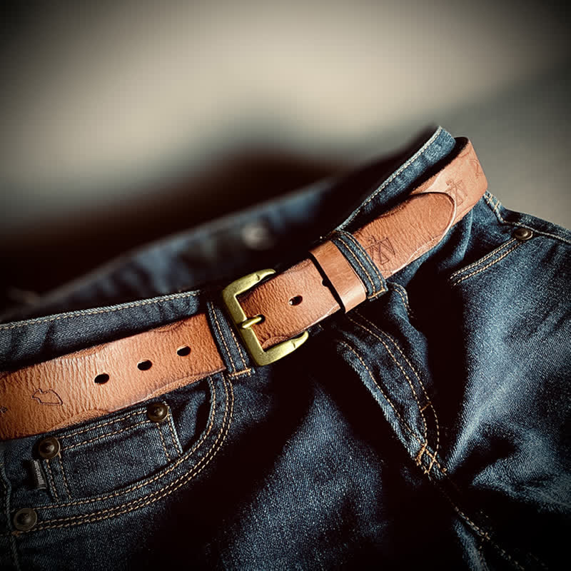 Cinturón de cuero con estampado de tótem grabado con láser estilo retro informal