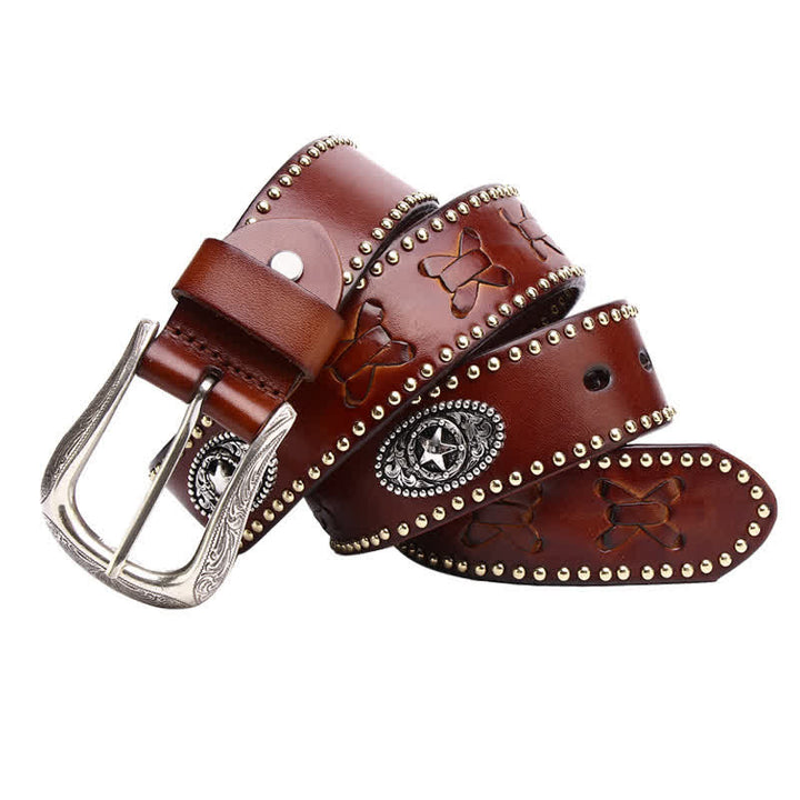 Cinturón de cuero con remaches de estrella de cinco puntas de estilo occidental