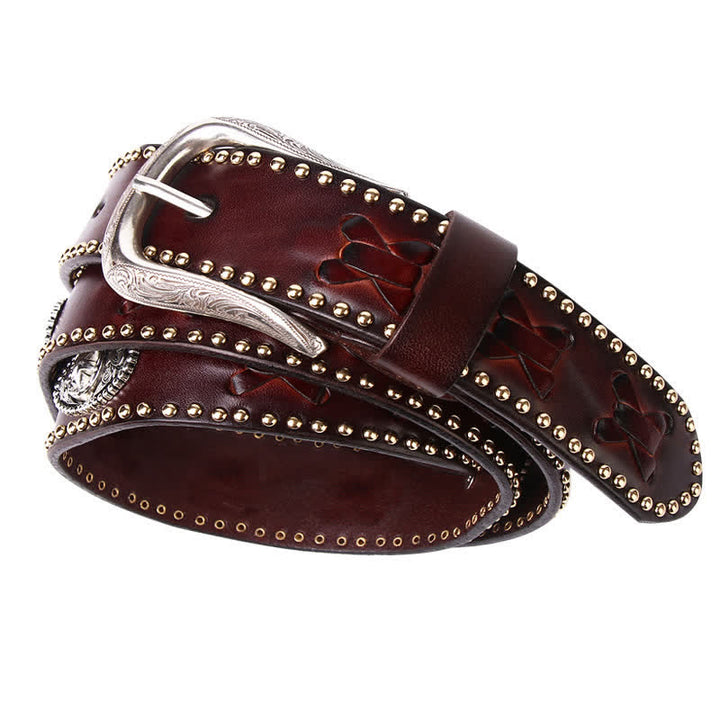 Cinturón de cuero con remaches de estrella de cinco puntas de estilo occidental