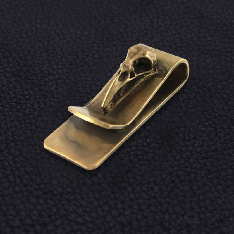 Clip para billetes portátil y creativo de latón con forma de calavera de pájaro