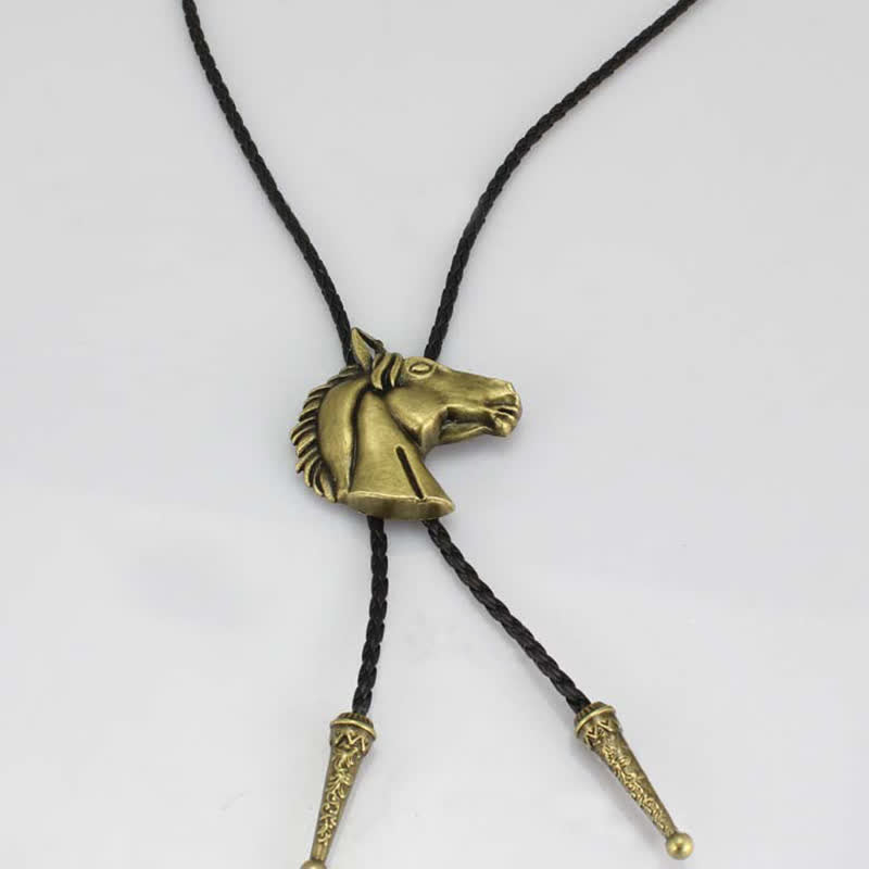 Corbata de cuero estilo bolo de vaquero con cabeza de caballo estereoscópica