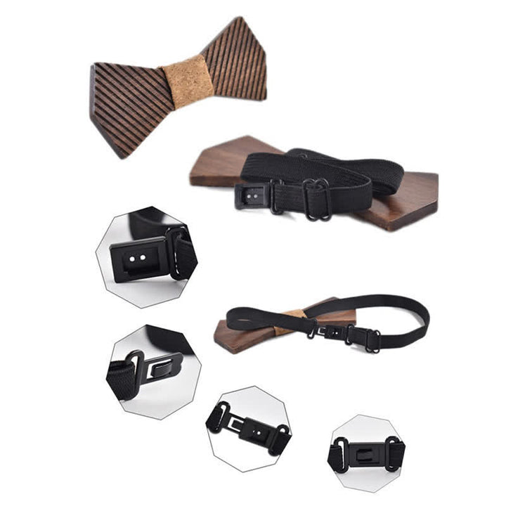 Pajarita de madera a rayas elegante de nogal negro para hombre