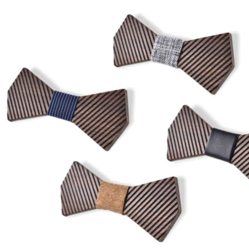 Pajarita de madera a rayas elegante de nogal negro para hombre